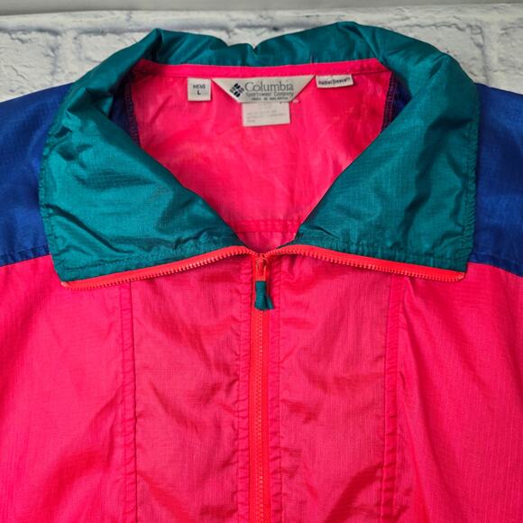 VTG 90s Columbia Men's Jacket Hot Pink Colorblock 1/4 Zip Windbreaker Pullover L - Picture 6 of 16